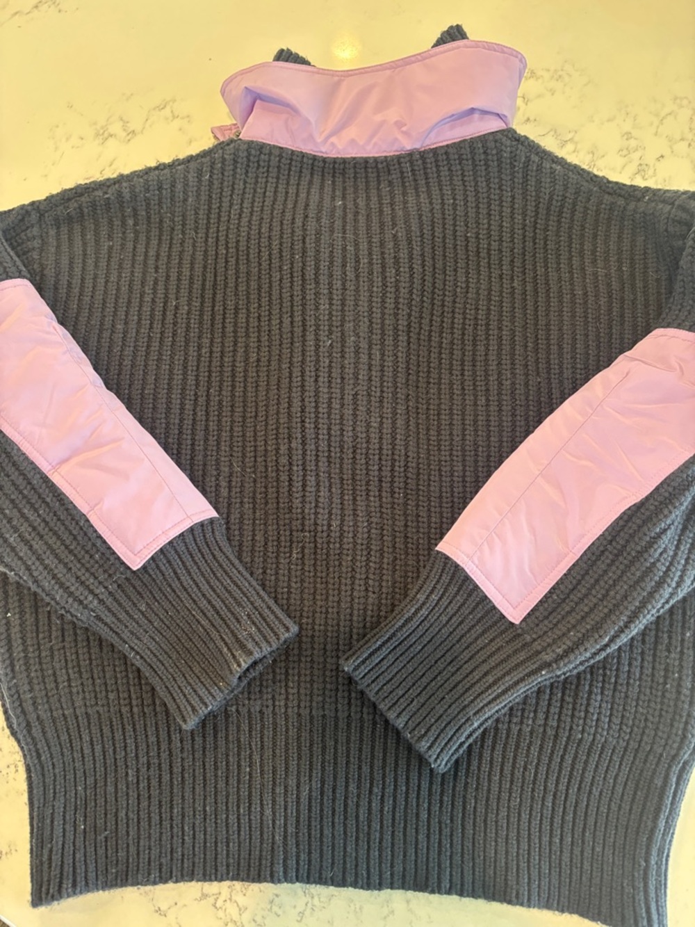 Women’s Black Ribbed Turtleneck Sweater with Pink & Blue Trim S - Picture 3 of 4